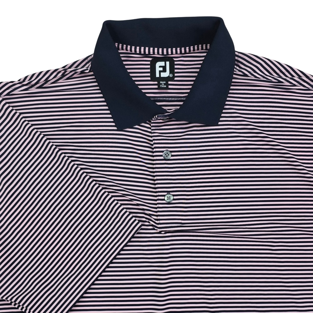 FootJoy Lisle Striped Golf Polo Shirt Mens XL Pink Navy Blue Performance Stretch